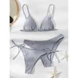 Explosive Bikini Solid Color Split Swimsuit Three - piece Set - Aqova