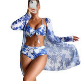 Fashion Multi - color Printed Bikini Three - piece Women's Swimsuit - Aqova