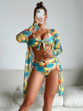 Fashion Multi - color Printed Bikini Three - piece Women's Swimsuit - Aqova