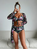 Fashion Multi - color Printed Bikini Three - piece Women's Swimsuit - Aqova