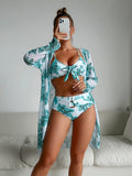 Fashion Multi - color Printed Bikini Three - piece Women's Swimsuit - Aqova