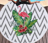 Flamingo Round Beach Towel - Customizable Microfiber, Fringed Lace Design - Aqova