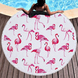 Flamingo Round Beach Towel - Customizable Microfiber, Fringed Lace Design - Aqova