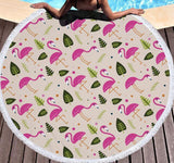 Flamingo Round Beach Towel - Customizable Microfiber, Fringed Lace Design - Aqova