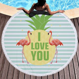 Flamingo Round Beach Towel - Customizable Microfiber, Fringed Lace Design - Aqova