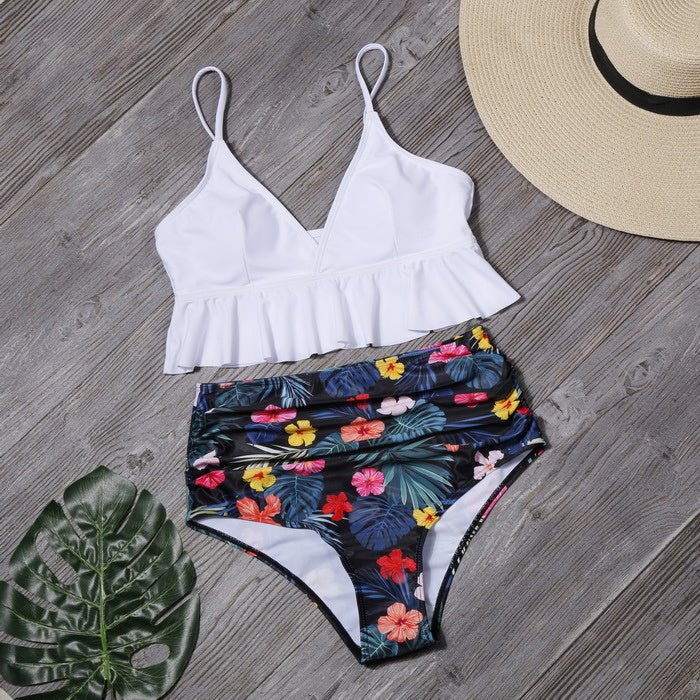 Floral Ruffled Swimwear - Sexy Pattern with Chest Support & Nylon Fabric - Aqova