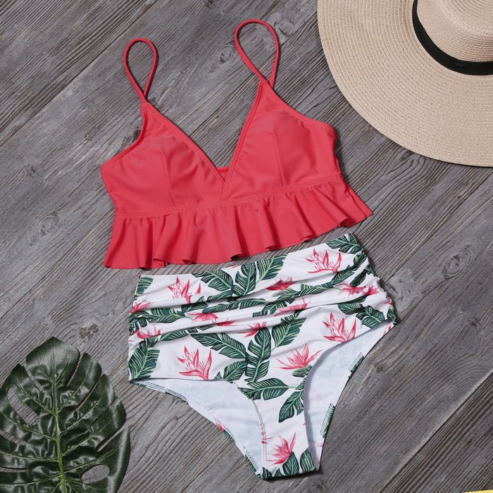 Floral Ruffled Swimwear - Sexy Pattern with Chest Support & Nylon Fabric - Aqova