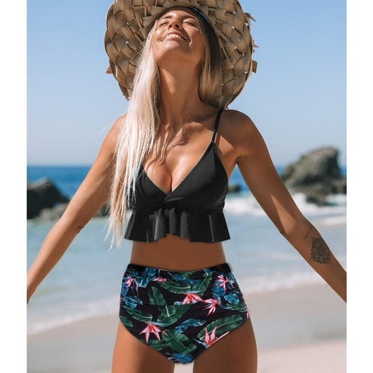 Floral Ruffled Swimwear - Sexy Pattern with Chest Support & Nylon Fabric - Aqova