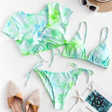 Floral Three - Piece Bikini - Quick - Drying, Sexy Backless Swimwear - Aqova