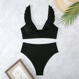 Fresh And Retro Striped Split Small Chest Bikini Vacation Swimwear - Aqova
