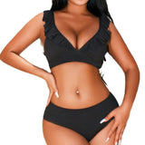 Fresh And Retro Striped Split Small Chest Bikini Vacation Swimwear - Aqova