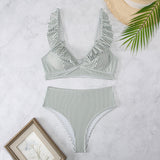 Fresh And Retro Striped Split Small Chest Bikini Vacation Swimwear - Aqova