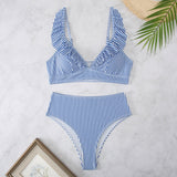 Fresh And Retro Striped Split Small Chest Bikini Vacation Swimwear - Aqova