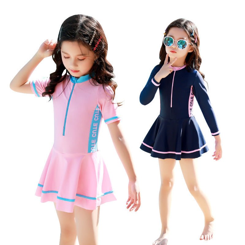 Girls' Color - Blocking One - Piece Swimsuit - Soft, Breathable, Quick - Dry - Aqova
