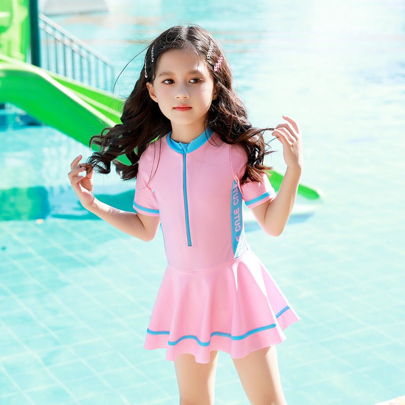 Girls' Color - Blocking One - Piece Swimsuit - Soft, Breathable, Quick - Dry - Aqova
