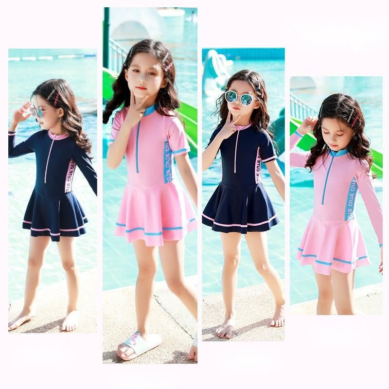 Girls' Color - Blocking One - Piece Swimsuit - Soft, Breathable, Quick - Dry - Aqova