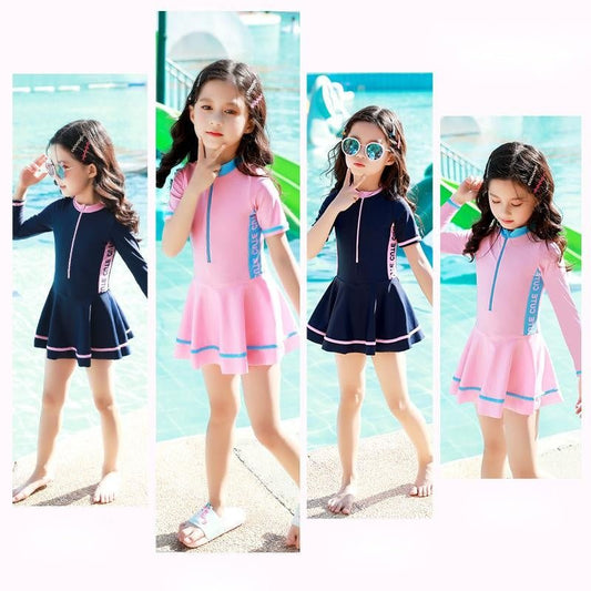 Girls' Color - Blocking One - Piece Swimsuit - Soft, Breathable, Quick - Dry - Aqova