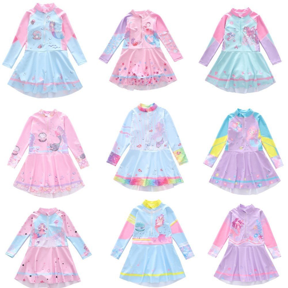 Girls' Dress - Style Long - Sleeved Swimsuit - Comfortable and Stylish Swimwear - Aqova