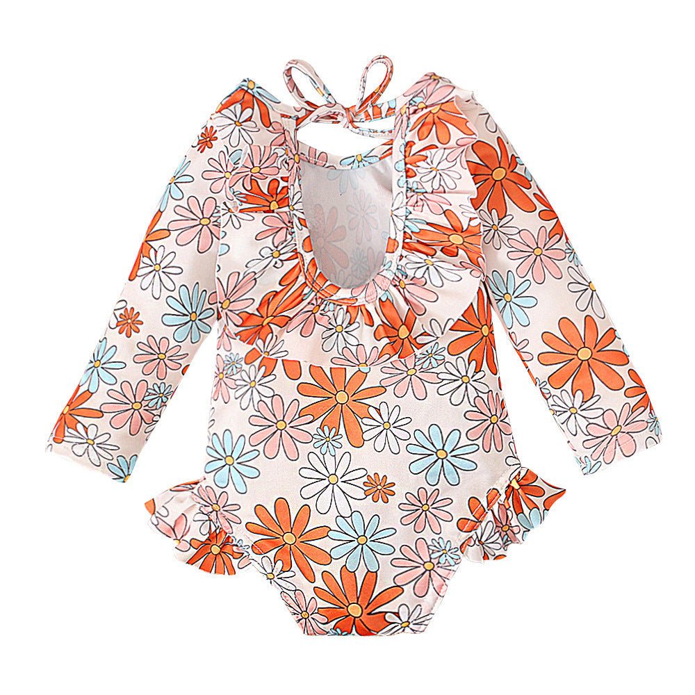 Girl's Floral Graphic Print Open Back Swimsuit - Comfortable Swimwear - Aqova