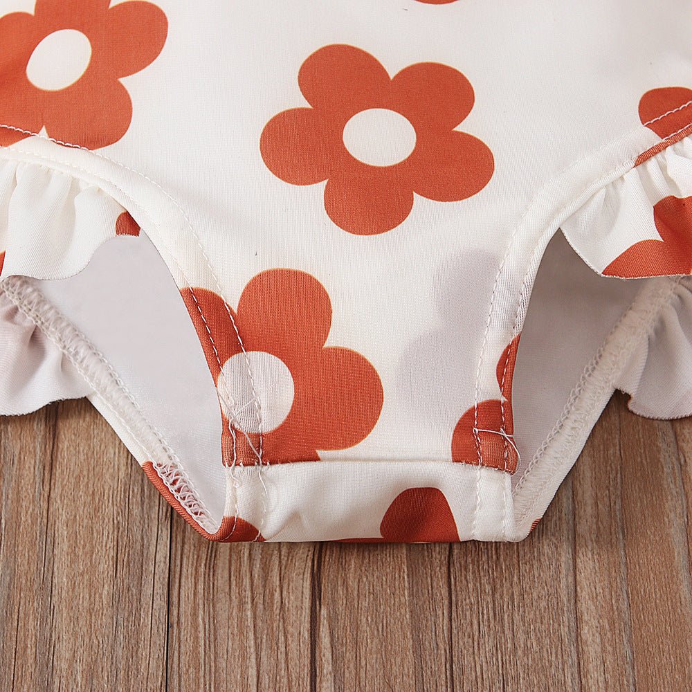 Girl's Floral Graphic Print Open Back Swimsuit - Comfortable Swimwear - Aqova