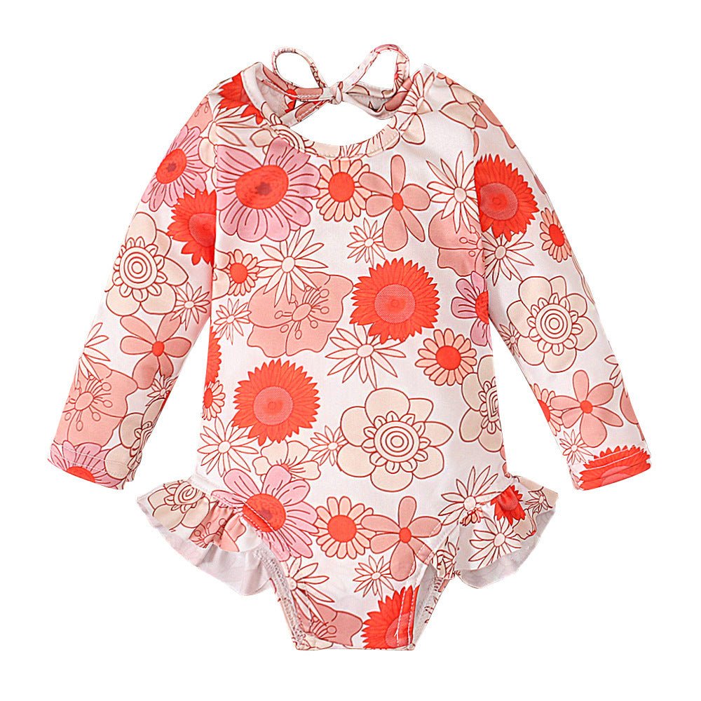 Girl's Floral Graphic Print Open Back Swimsuit - Comfortable Swimwear - Aqova