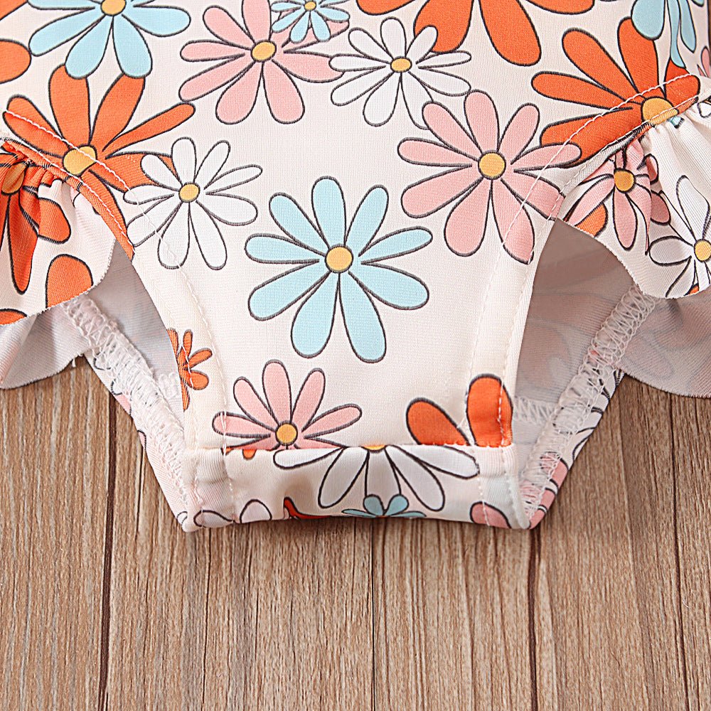 Girl's Floral Graphic Print Open Back Swimsuit - Comfortable Swimwear - Aqova