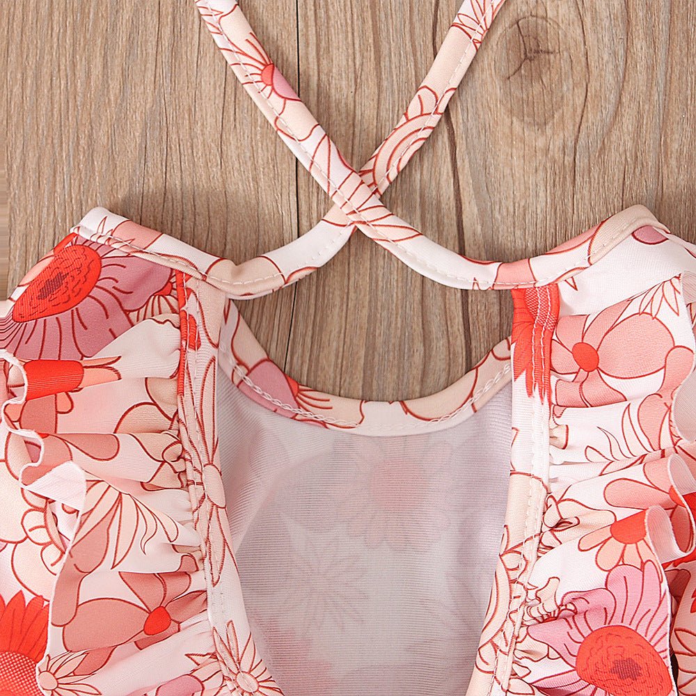 Girl's Floral Graphic Print Open Back Swimsuit - Comfortable Swimwear - Aqova