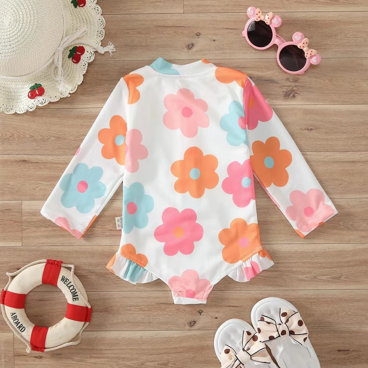 Girls' Floral Zipper Romper Swimsuit - Cute Swimwear for Summer Fun - Aqova