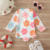 Girls' Floral Zipper Romper Swimsuit - Cute Swimwear for Summer Fun - Aqova