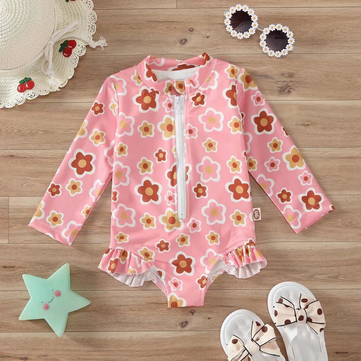 Girls' Floral Zipper Romper Swimsuit - Cute Swimwear for Summer Fun - Aqova