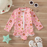 Girls' Floral Zipper Romper Swimsuit - Cute Swimwear for Summer Fun - Aqova