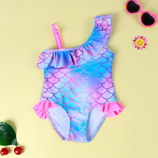 Girls' Gradient One - Piece Swimsuit - Flounced Design for Ages 3 - 8 - Aqova