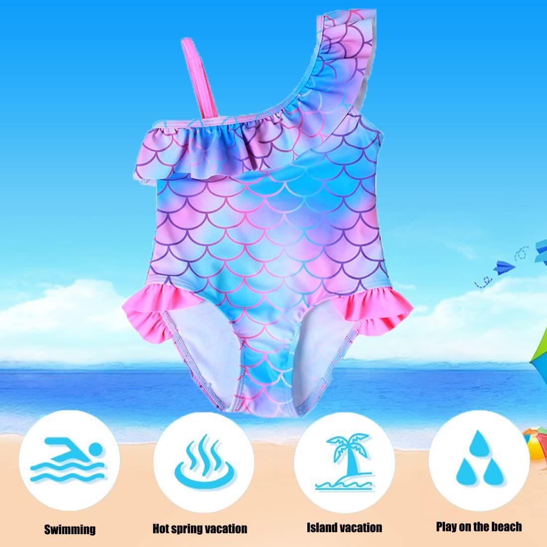 Girls' Gradient One - Piece Swimsuit - Flounced Design for Ages 3 - 8 - Aqova