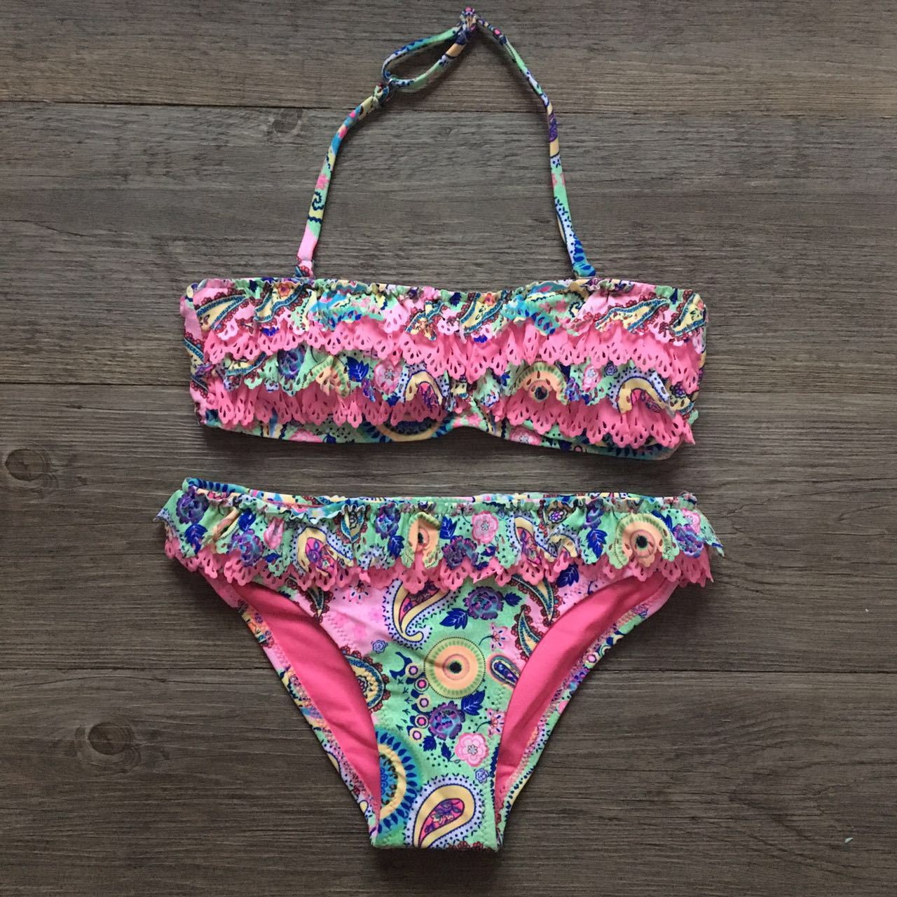 Girls' Multilayer Ruffle Bikini Swimsuit - Cute Swimwear for Ages 7 - 14 - Aqova