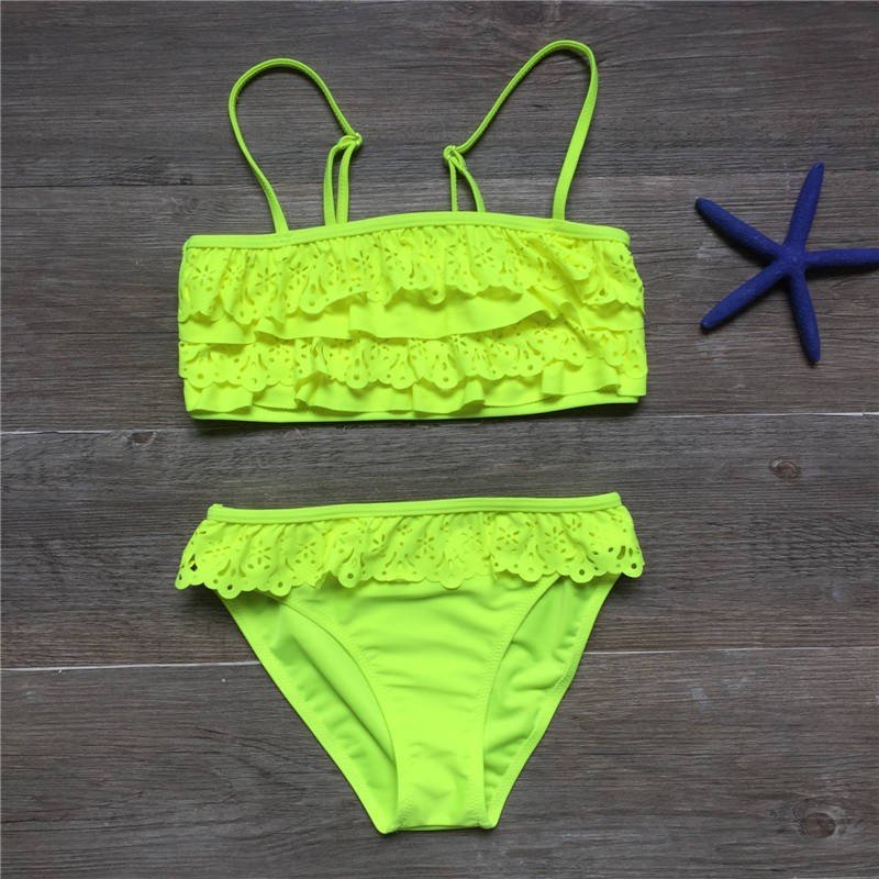 Girls' Multilayer Ruffle Bikini Swimsuit - Cute Swimwear for Ages 7 - 14 - Aqova
