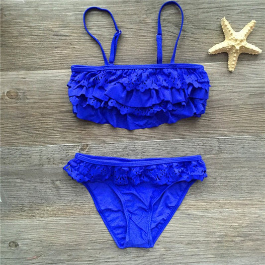 Girls' Multilayer Ruffle Bikini Swimsuit - Cute Swimwear for Ages 7 - 14 - Aqova
