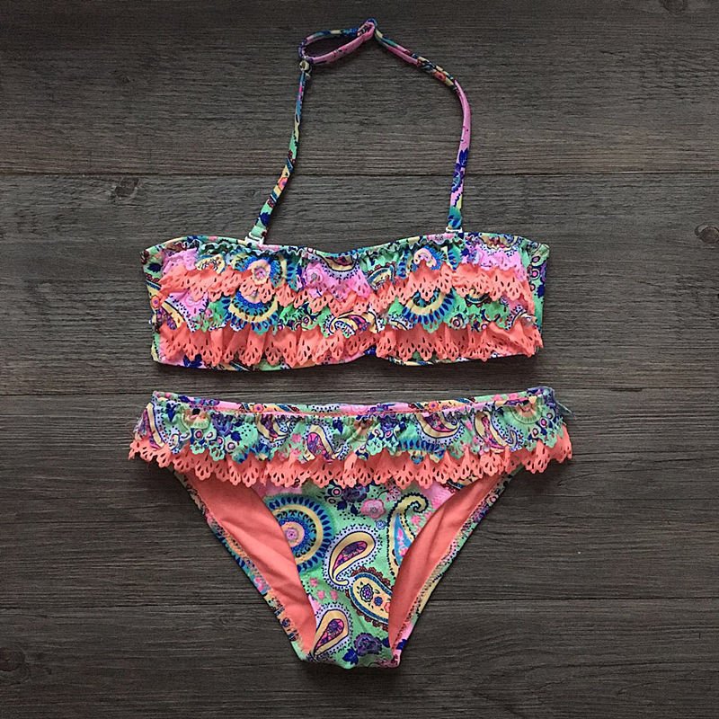 Girls' Multilayer Ruffle Bikini Swimsuit - Cute Swimwear for Ages 7 - 14 - Aqova