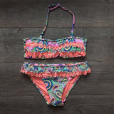 Girls' Multilayer Ruffle Bikini Swimsuit - Cute Swimwear for Ages 7 - 14 - Aqova
