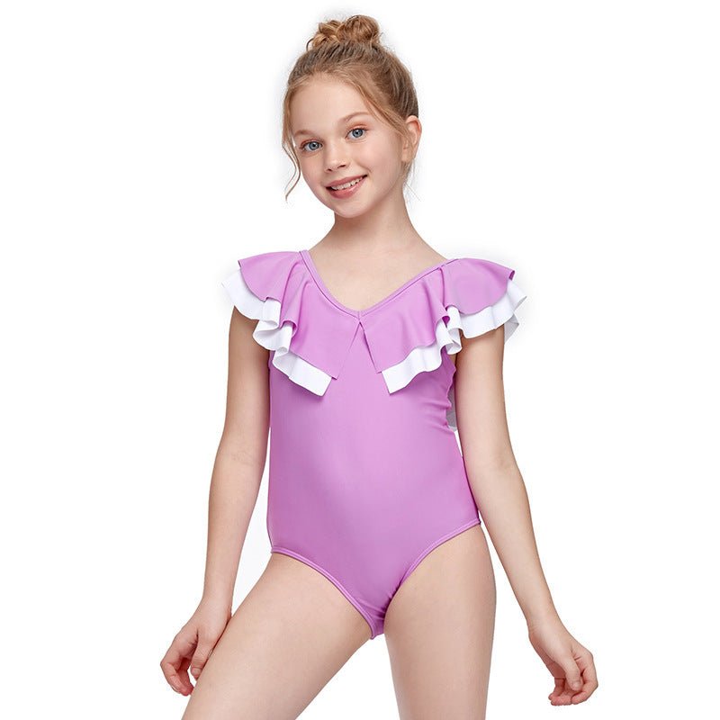 Girls One - Piece Flashing Swimwear - Colorful Lattice, High Elasticity - Aqova