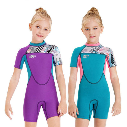 Girls Short - Sleeved Swimwear - Neoprene for Surfing and Snorkeling Fun - Aqova