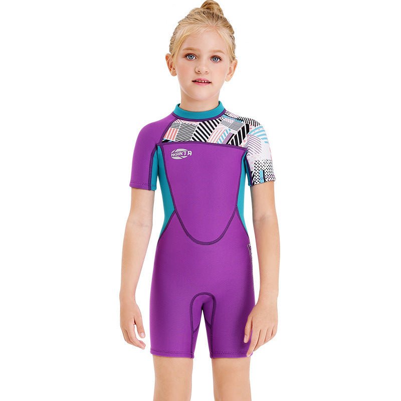 Girls Short - Sleeved Swimwear - Neoprene for Surfing and Snorkeling Fun - Aqova