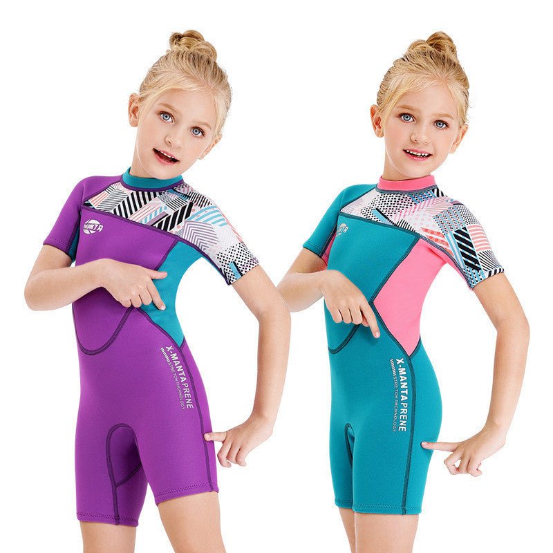 Girls Short - Sleeved Swimwear - Neoprene for Surfing and Snorkeling Fun - Aqova