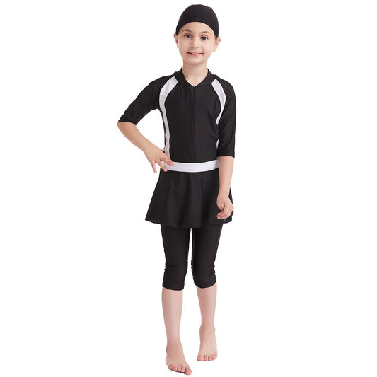 Girls' Solid Color Conservative Swimsuit - Comfort Fit for Swimming & Sports - Aqova