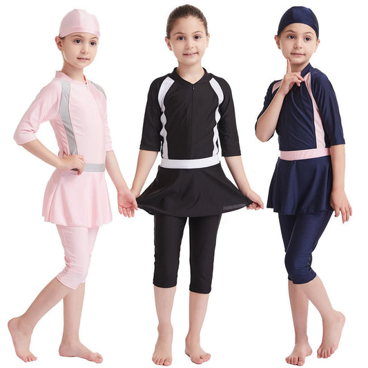 Girls' Solid Color Conservative Swimsuit - Comfort Fit for Swimming & Sports - Aqova