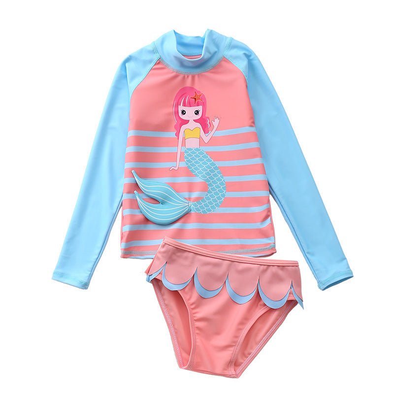 Girls' Sun Protection Two - Piece Swimsuit - Nylon Swimwear for Ages 1 - 10 - Aqova