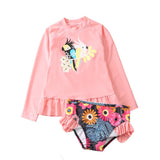 Girls' Sun Protection Two - Piece Swimsuit - Nylon Swimwear for Ages 1 - 10 - Aqova
