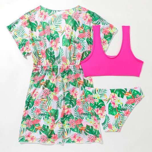 Girls' Two - Piece Swimsuit - Floral Design, High Elasticity, Ages 3 - 12 - Aqova