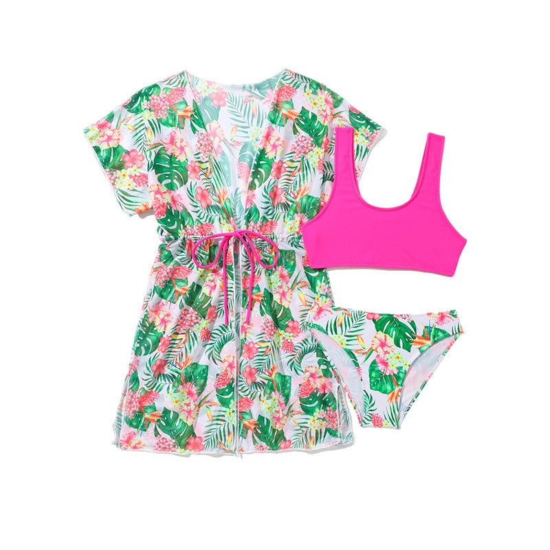 Girls' Two - Piece Swimsuit - Floral Design, High Elasticity, Ages 3 - 12 - Aqova