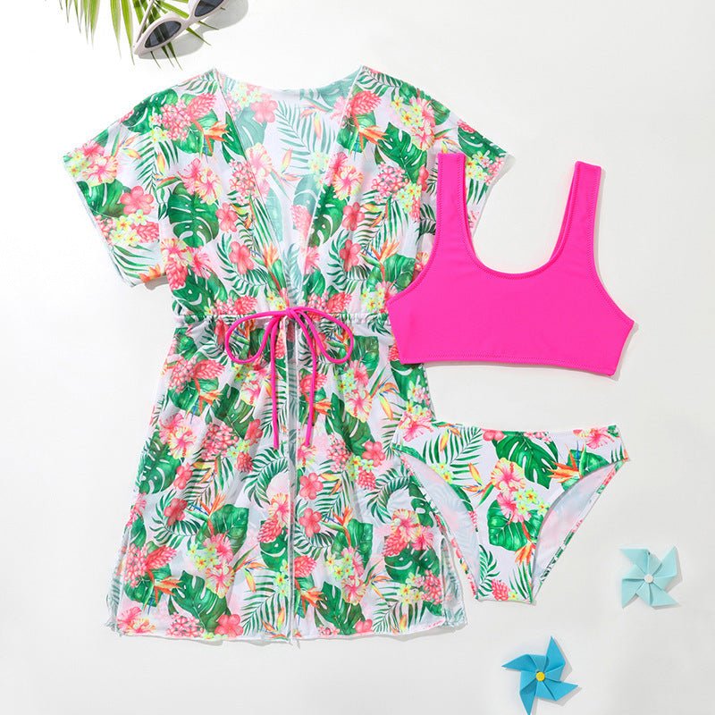 Girls' Two - Piece Swimsuit - Floral Design, High Elasticity, Ages 3 - 12 - Aqova