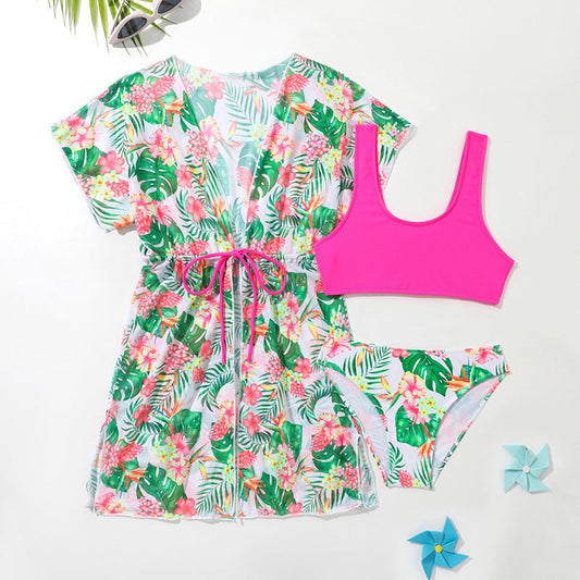 Girls' Two - Piece Swimsuit - Floral Design, High Elasticity, Ages 3 - 12 - Aqova